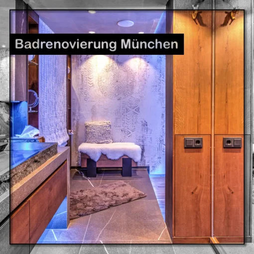 Modernes State of the Art Badezimmer bei einer Badrenovierung in München mit Naturstein Fliesen Optik im Grossformat